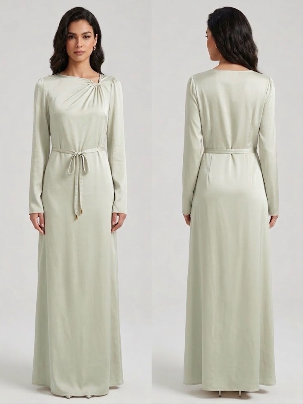 Cider Light Sage Maxi Dress with Waist Tie